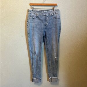 Chico's Blue Ankle Cropped Jeans with Distressed Details
